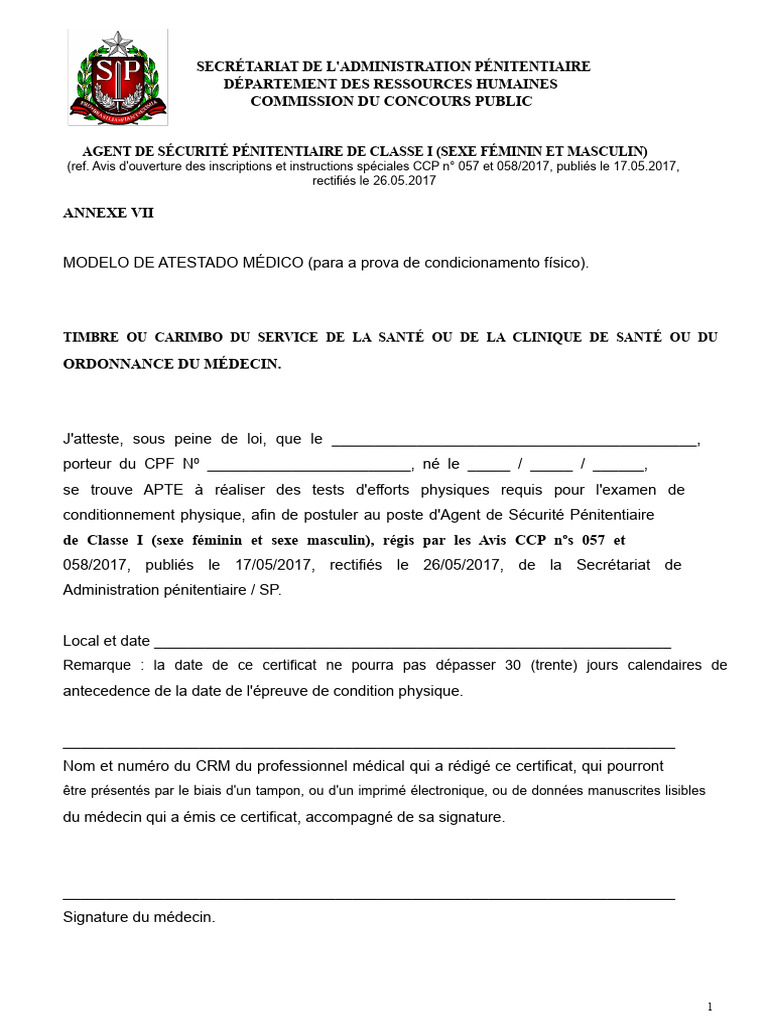 Certificat Médical pour Agent de Sécurité | PDF
