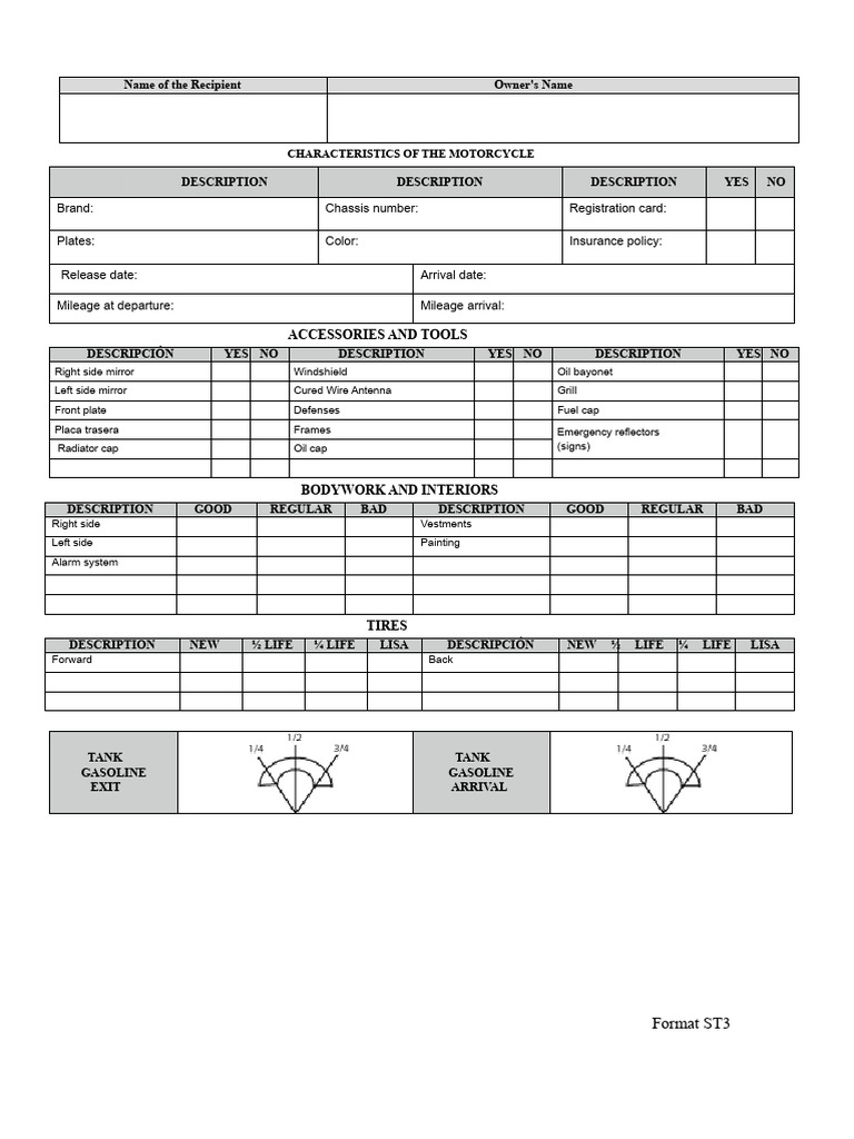 Motorcycle Inspection Report Template | PDF | Motor Vehicle | Vehicles