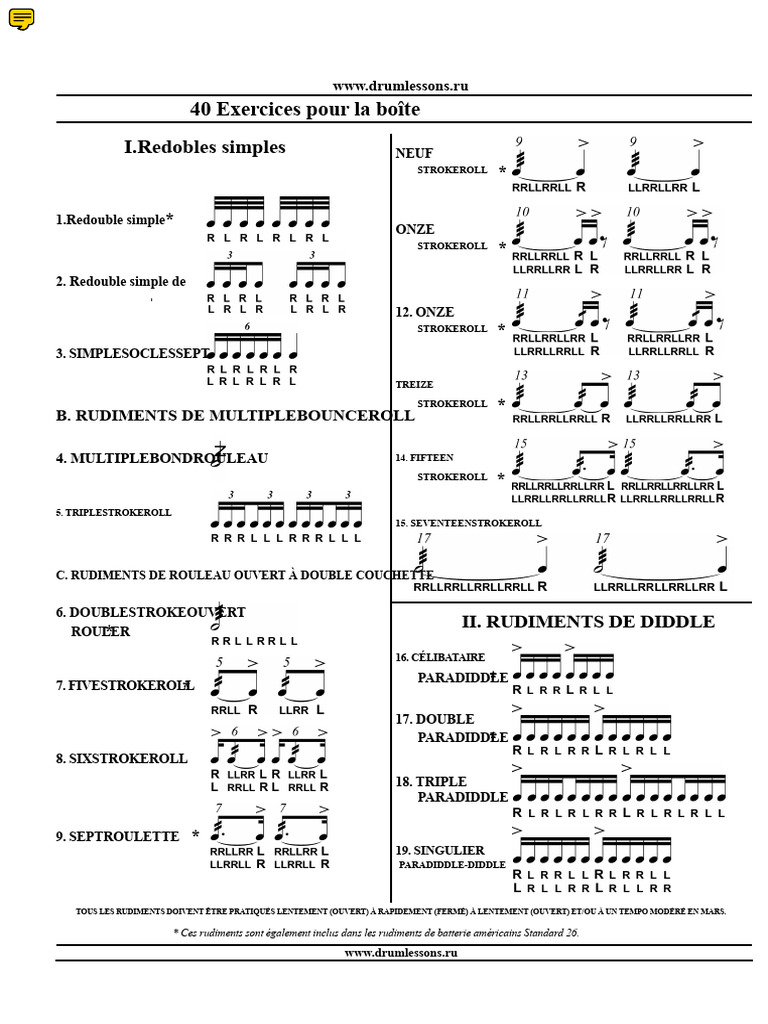 40 Exercices de Rudiments de Batterie | PDF | Échecs | Théorie (échecs)