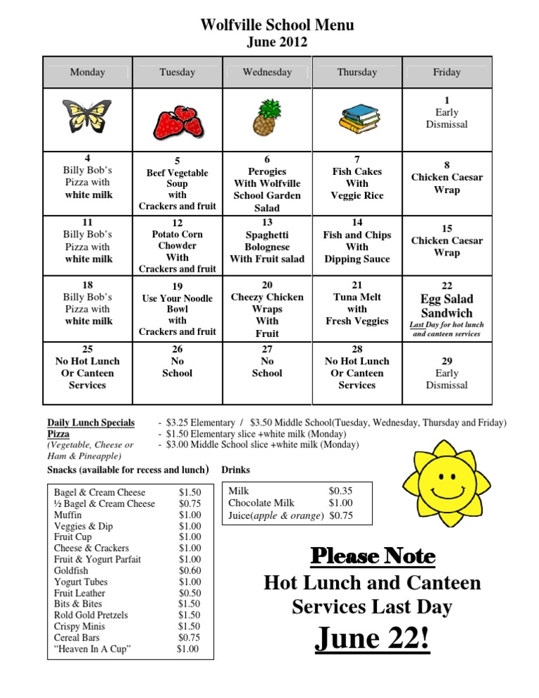 Wolfville School June 2012 Menu | PDF