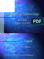 Introduction To Toulmin Logic: Scott Hale English 1213.005