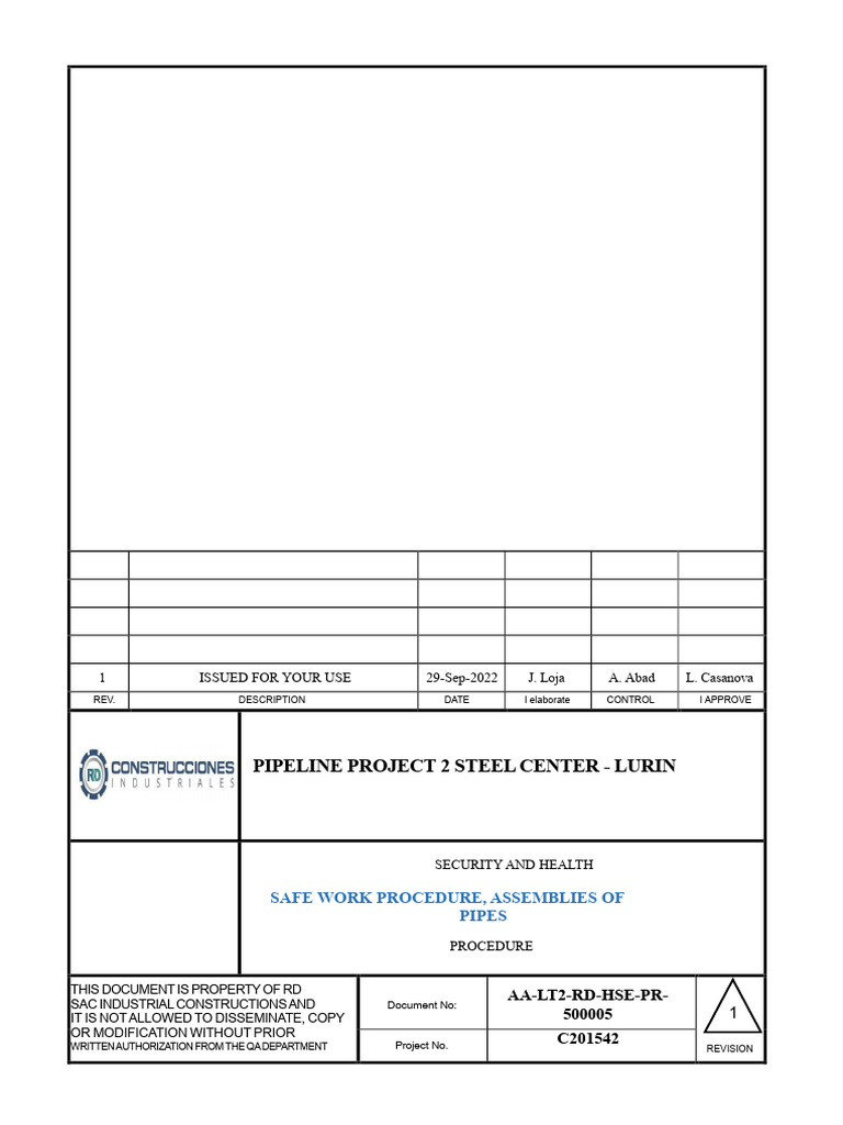 Safe Pipe Assembly Work Procedure | PDF | Crane (Machine) | Pipe (Fluid ...