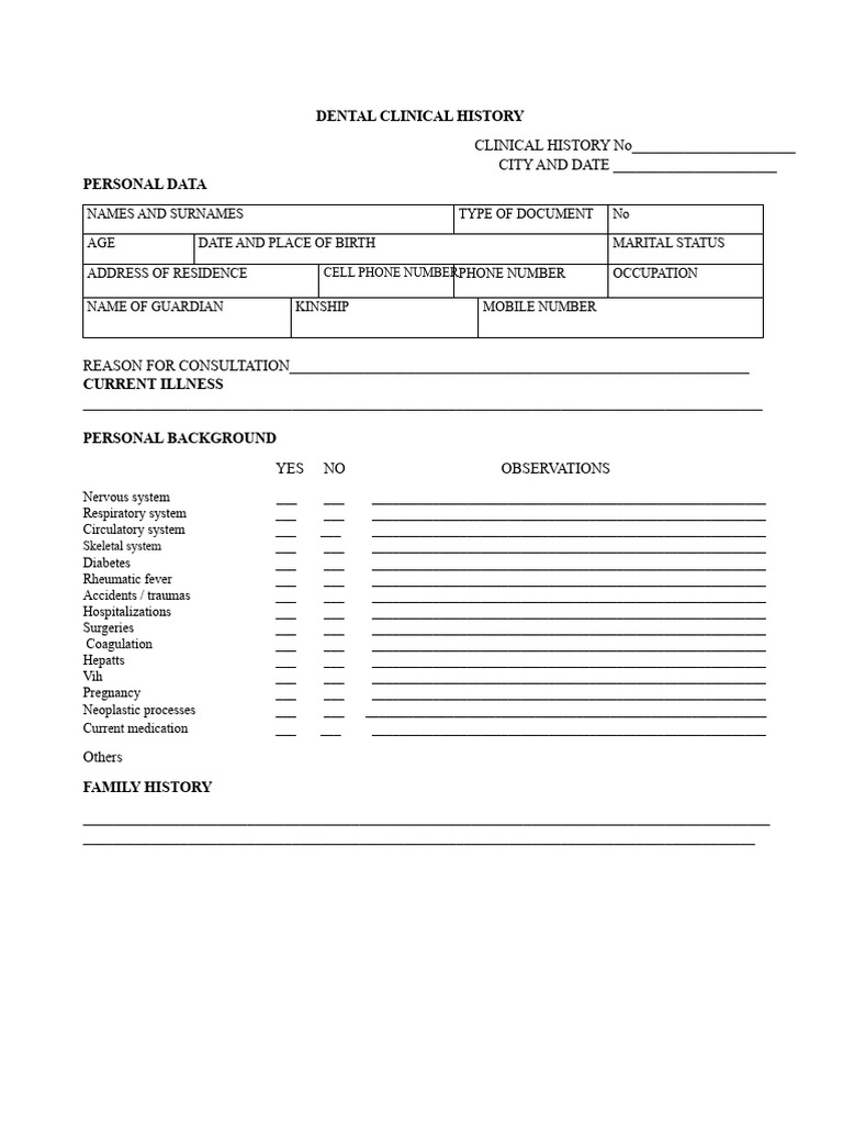 Comprehensive Dental Clinical History Form | PDF | Medical Specialties ...