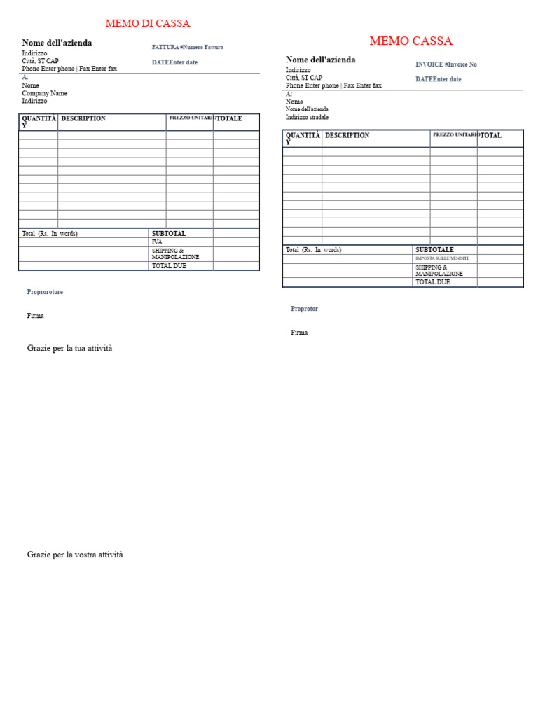 Formato Di Ricevuta Di Pagamento Per MS Word | PDF