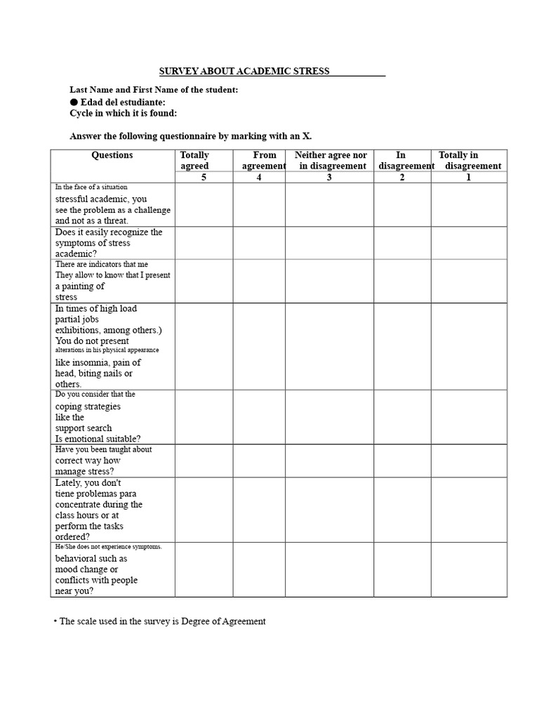 Academic Stress Survey Questionnaire | PDF