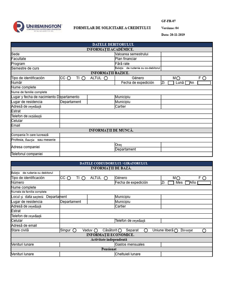 Formular de Cerere de Credit | PDF