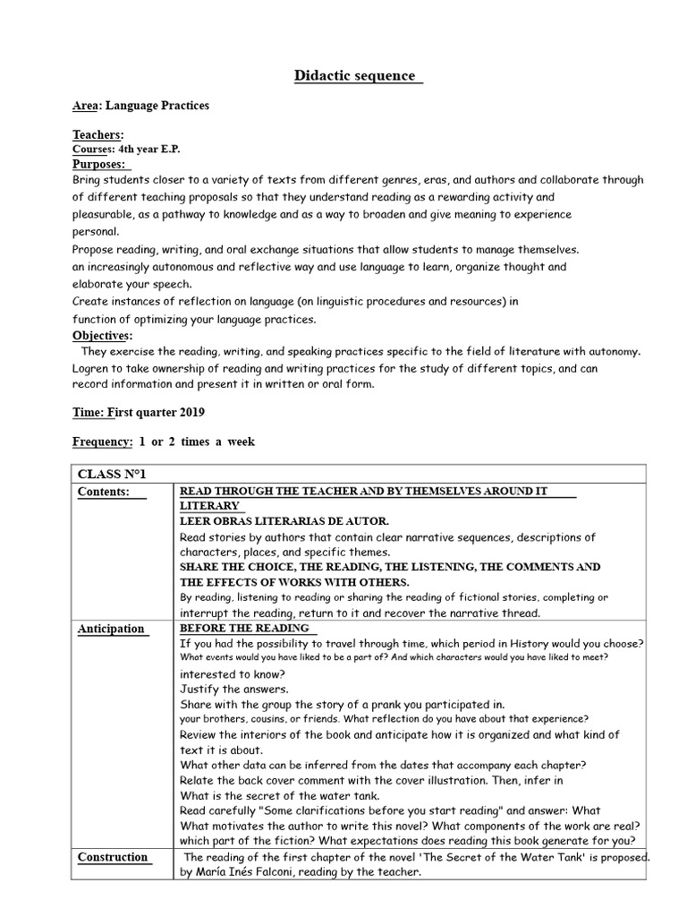 Didactic Sequence for Literature in 4th Year | PDF | Narrative | Genre