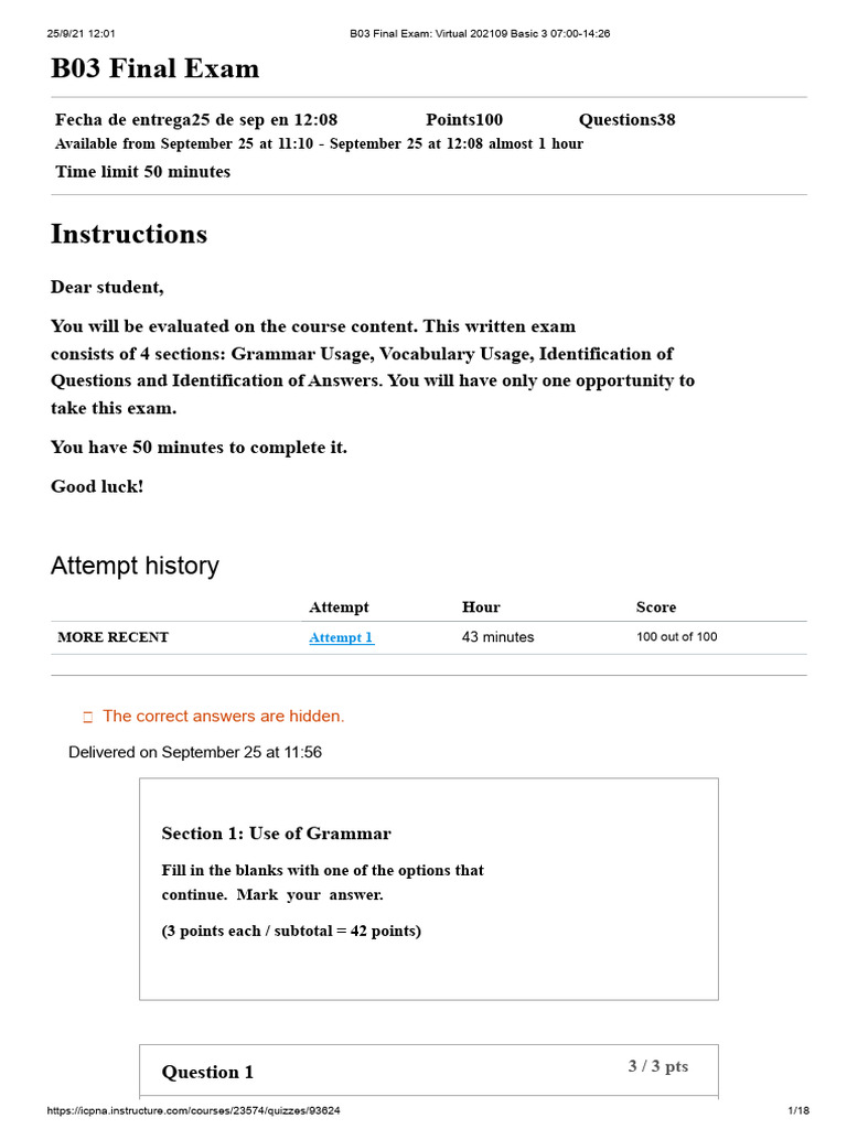 B03 Virtual Final Exam Overview | PDF