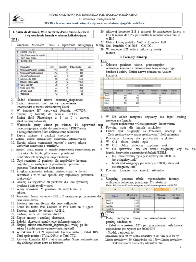 TD i TP excel | PDF