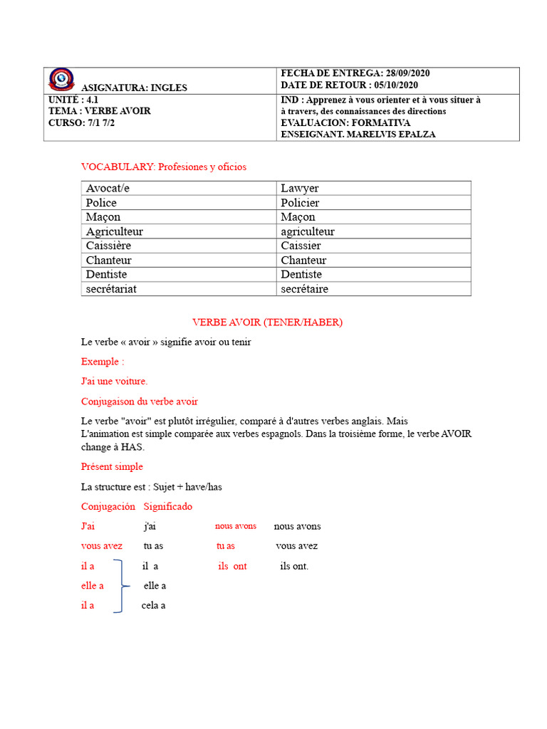Apprendre le verbe avoir en anglais | PDF | Verbe | Phrase