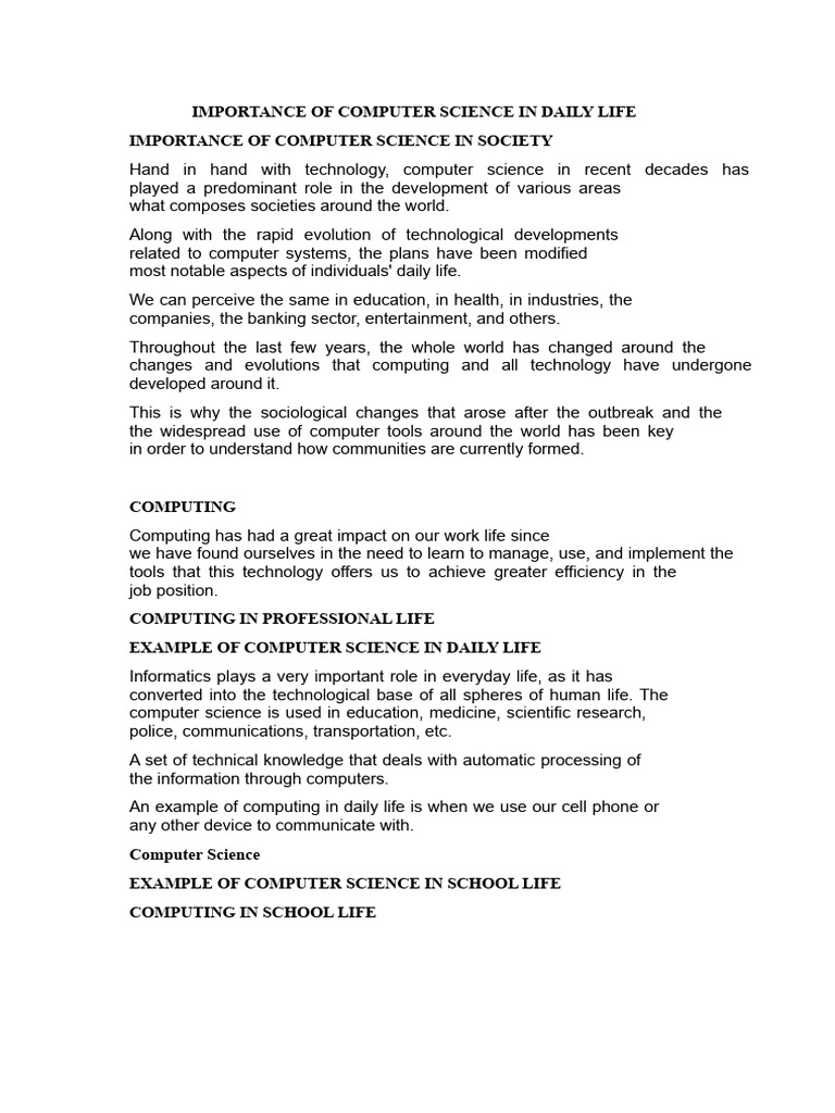 Impact of Computer Science on Daily Life | PDF | Information | Internet