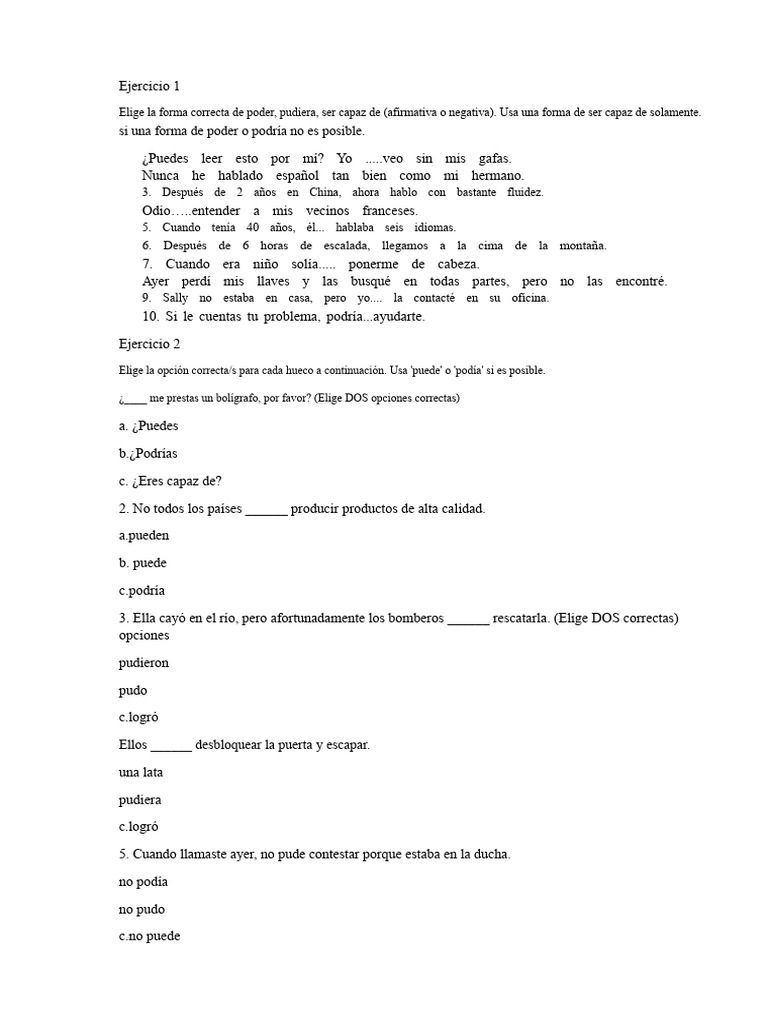 Ejercicios de Poder, Podría, Ser Capaz de | PDF