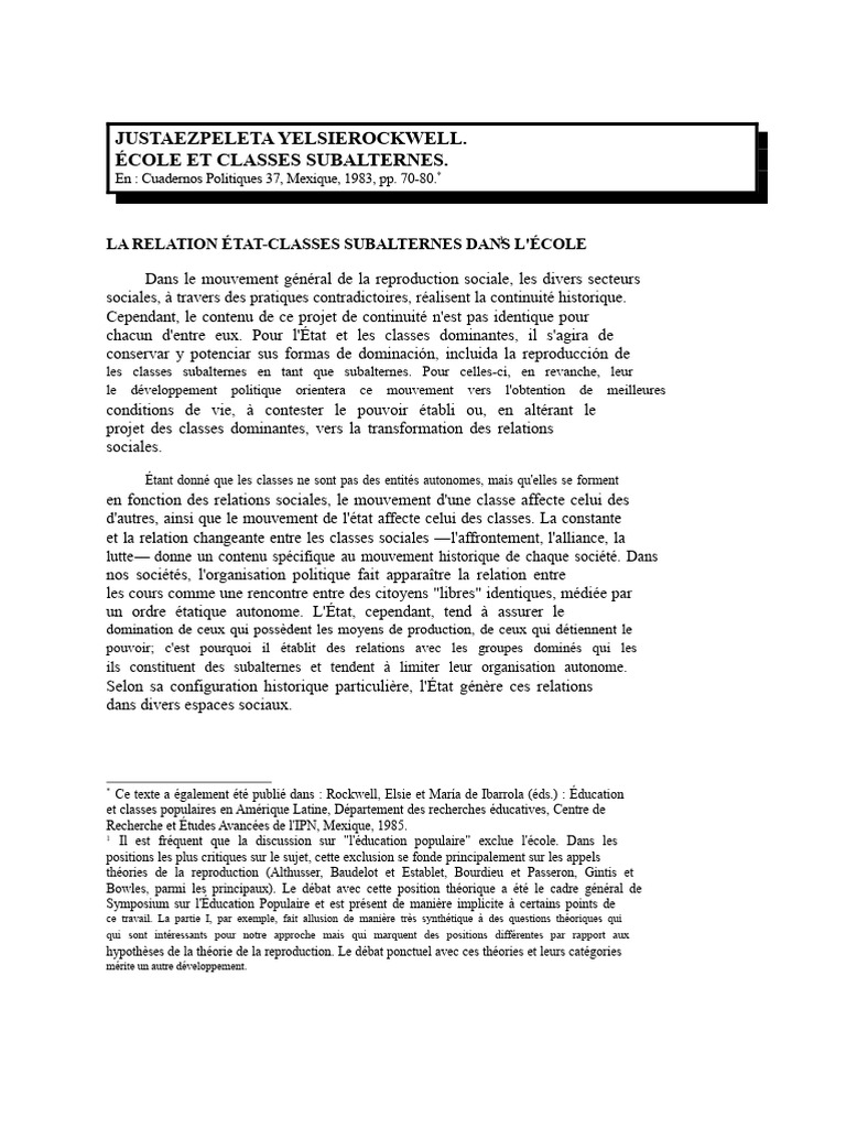 État et Classes Subalternes à l'École | PDF | État | Réalité