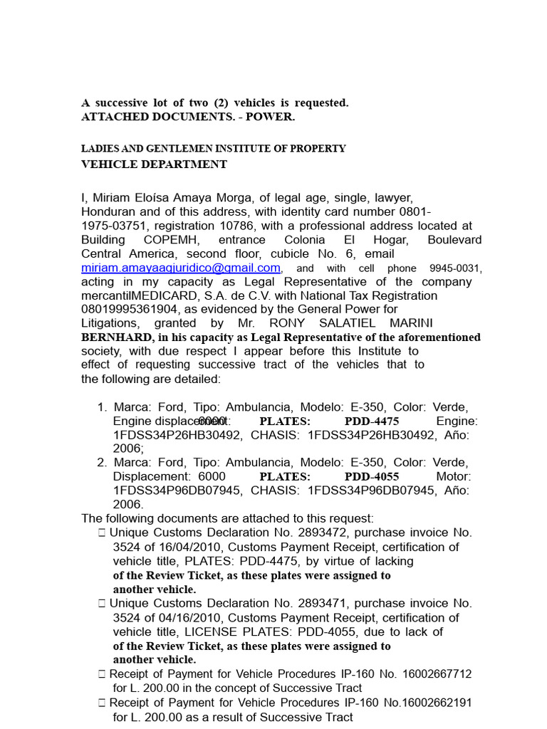A Successive Tract of A Vehicle IP Is Requested. | PDF