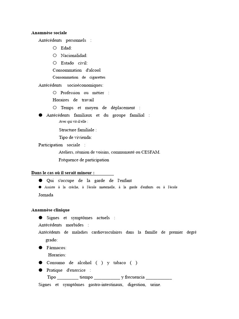 Anamnèse Sociale Et Clinique Détaillée Pdf 