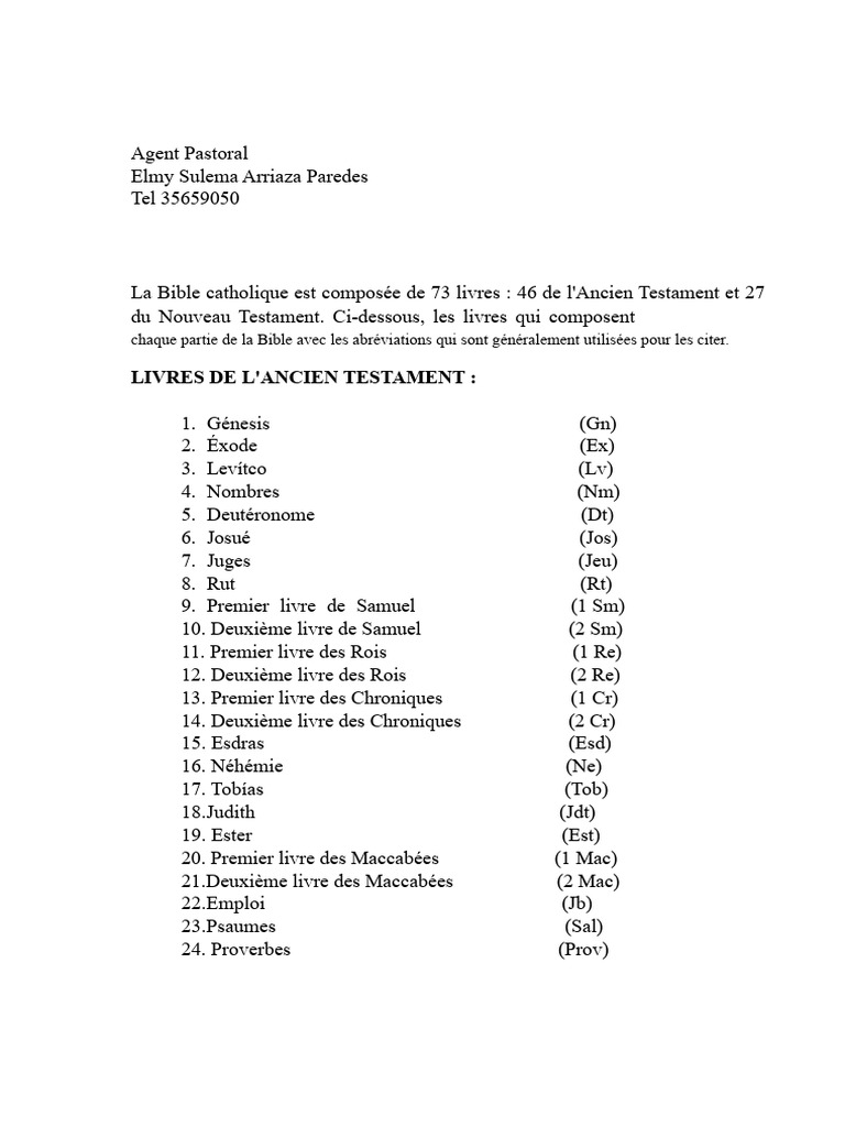 Liste des livres de la Bible catholique | PDF | Jean (apôtre) | Ancien ...