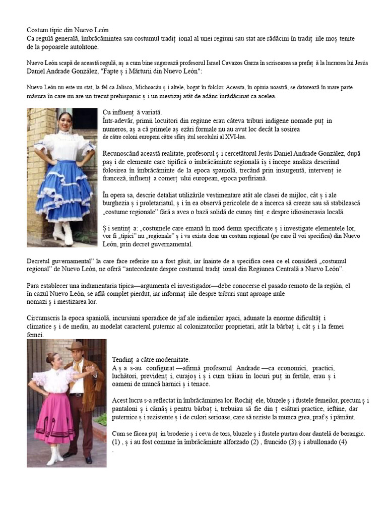 Costumul Tipic Din Nuevo León | PDF