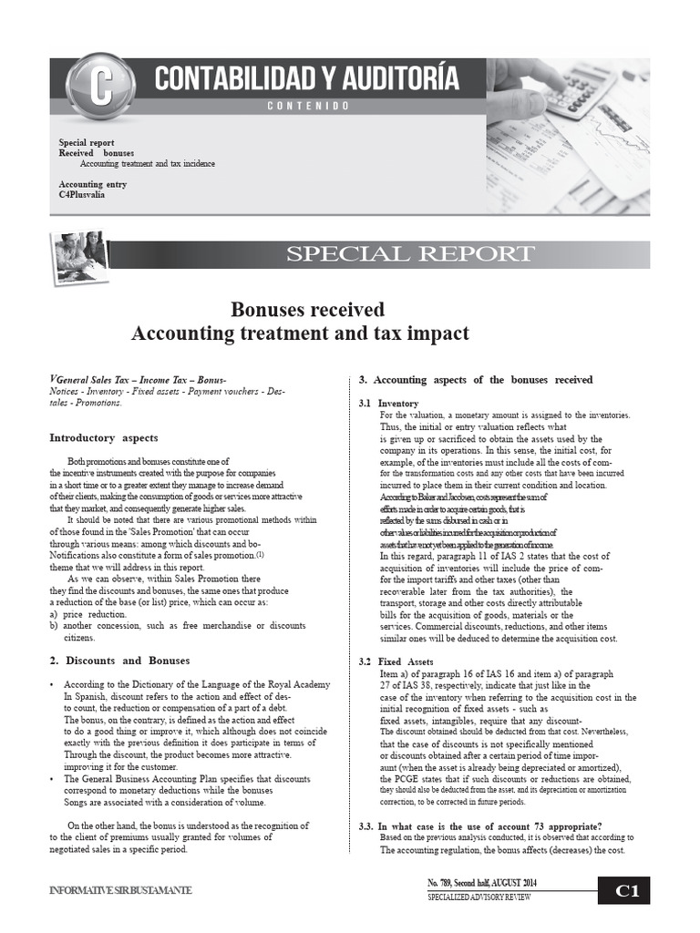 Accounting Treatment of Received Bonuses | PDF | Taxes | Receipt