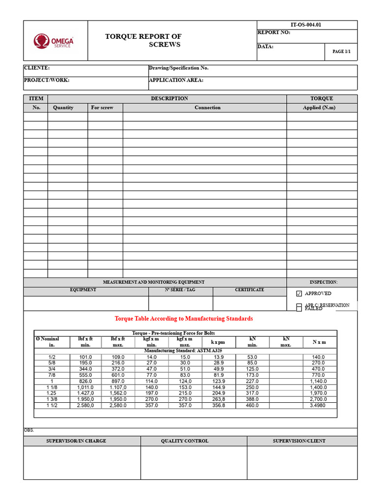 Torque Report for Screw Connections | PDF | Screw