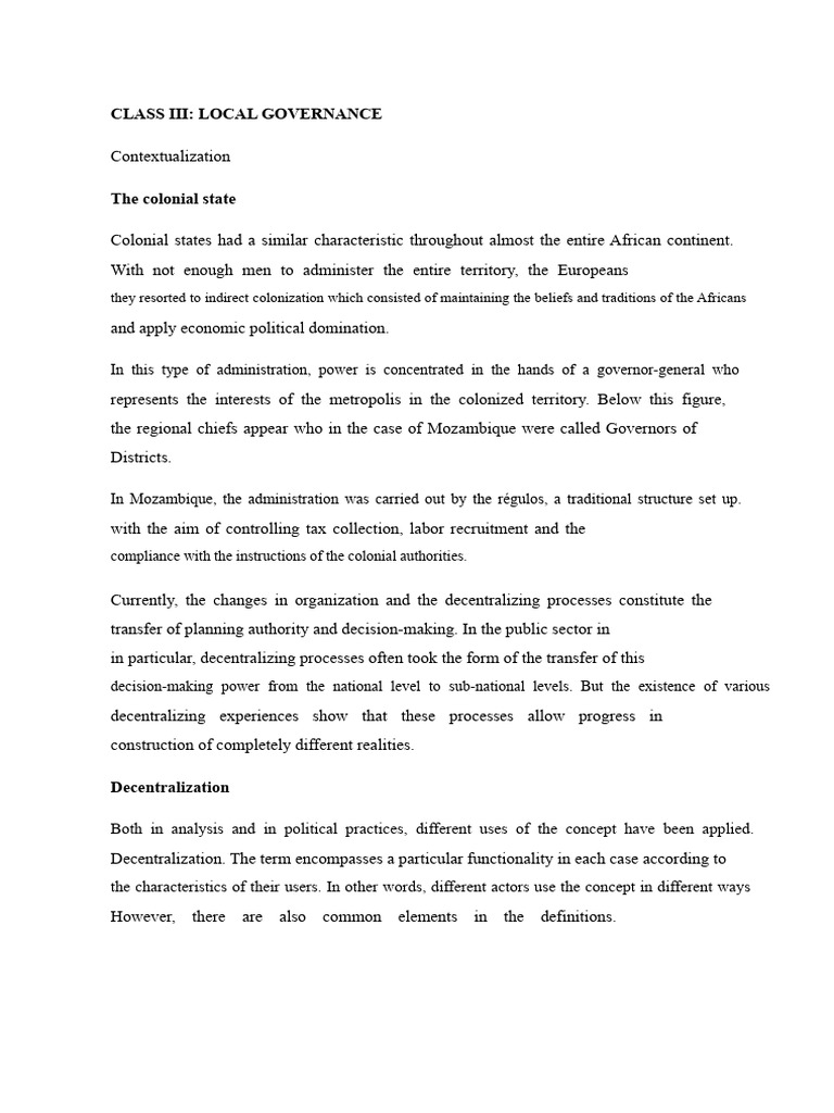 Local Governance and Decentralization in Mozambique | PDF ...