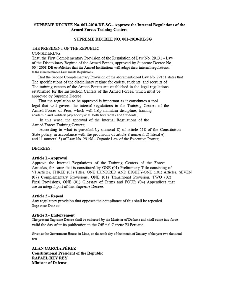 Regulation Center Training Armed Forces - 2010 | PDF | Non Commissioned ...
