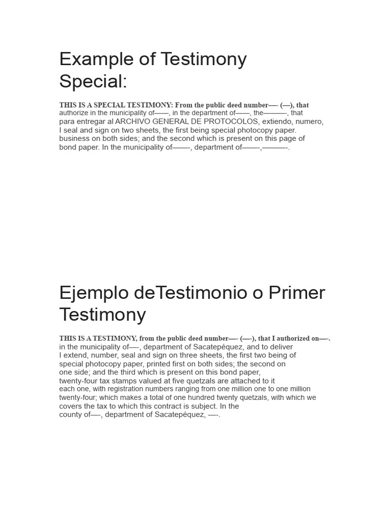Public Deed Testimony Example | PDF