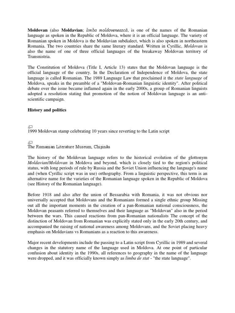 Moldovan (Also Moldavian Limba Moldovenească, Is One of The Names of ...