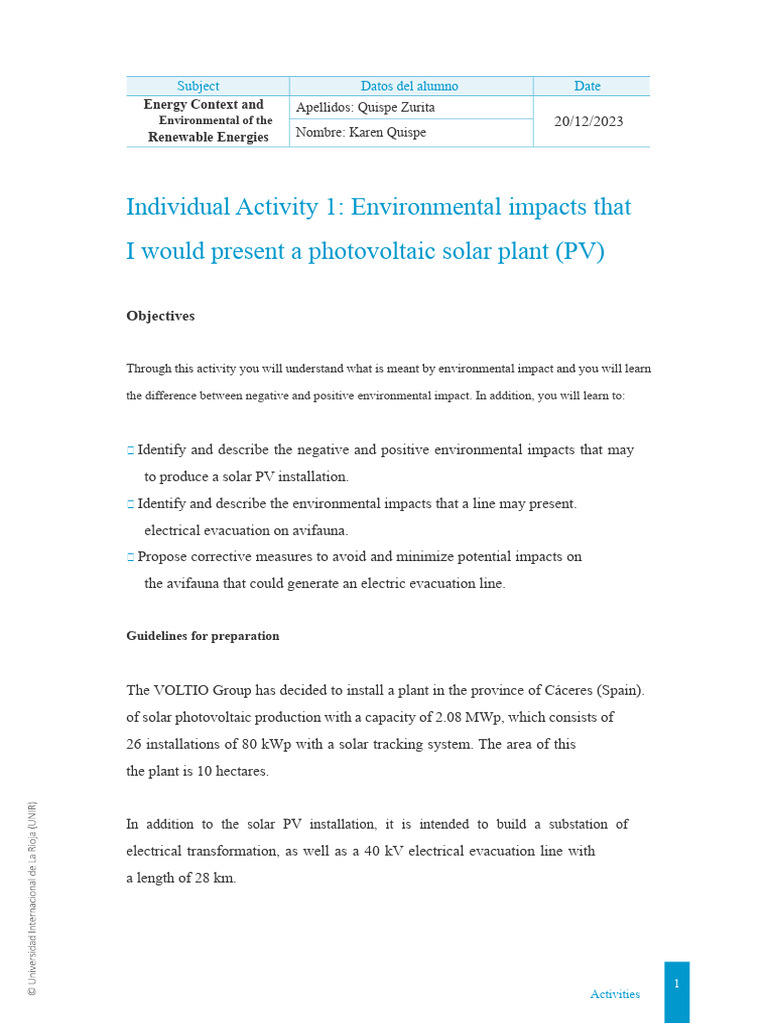 Environmental Impact of Solar PV Plants | PDF | Photovoltaics ...