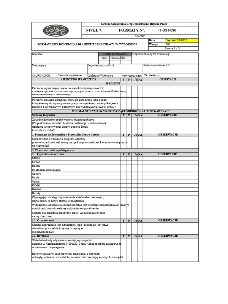 FT-SST-096 Format Lista Kontrolna Dla TSA | PDF