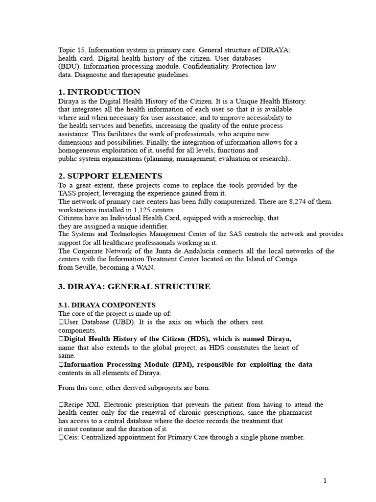 Topic15 Information System in Primary Care. General Structure of DIRAYA ...