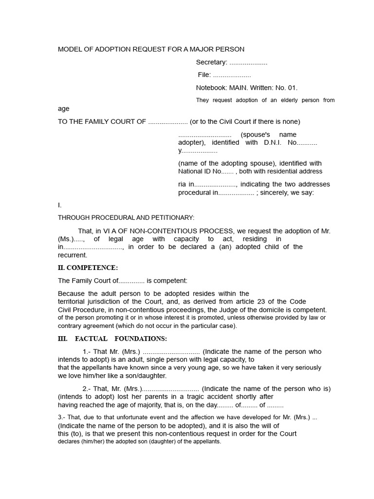 Adoption Request Model for Adults | PDF | Birth Certificate | Adoption