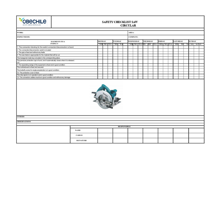 Circular Saw Safety Inspection Checklist | PDF
