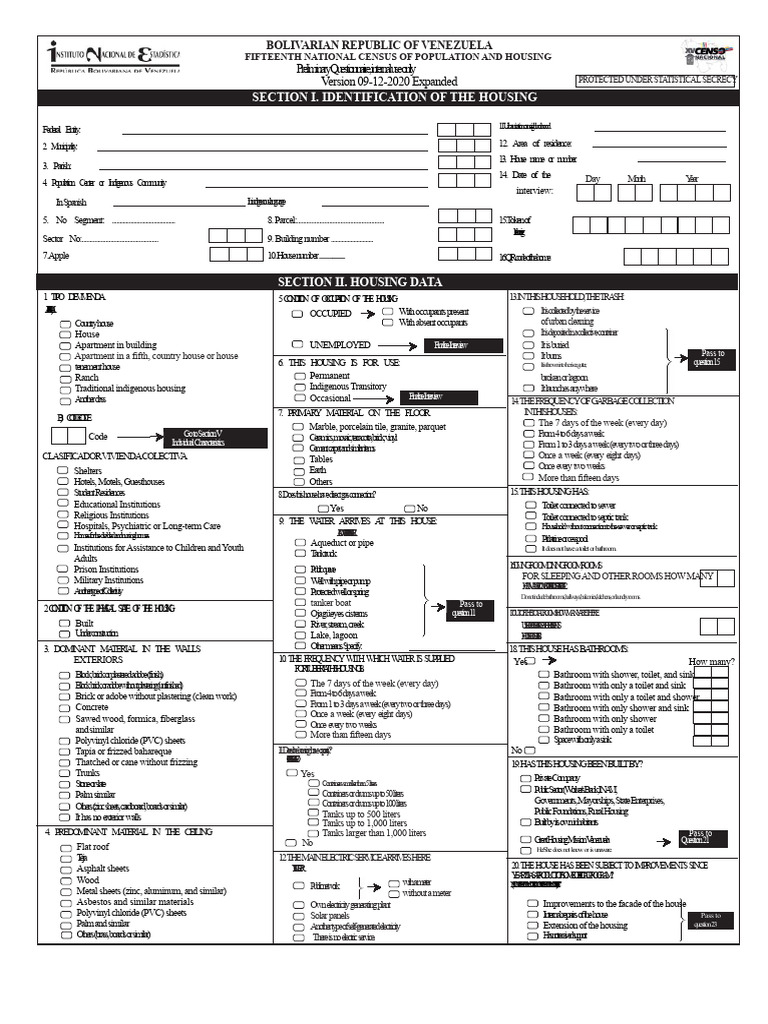 Venezuela 2020 Housing Census Questionnaire | PDF | Architectural ...