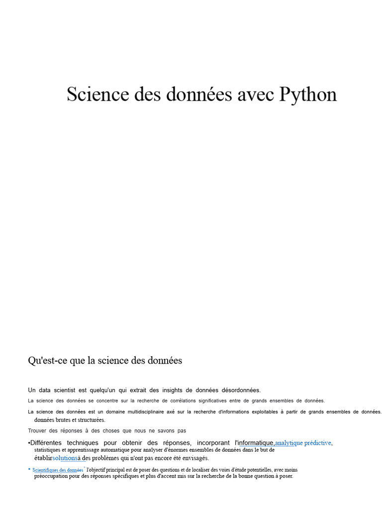 Introduction à la science des données Python | PDF | Science des ...