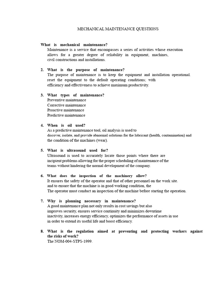 Essential Mechanical Maintenance FAQs | PDF