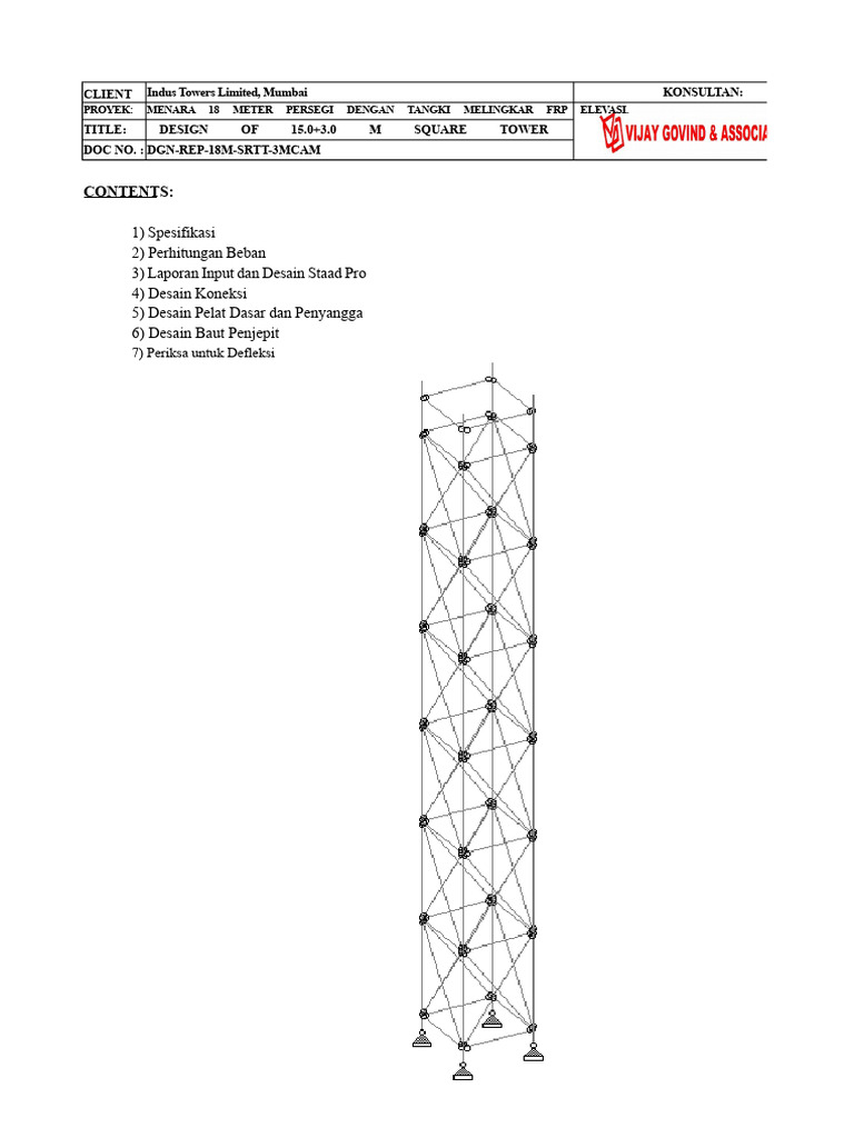 Desain Menara 18m dengan Tangki FRP | PDF
