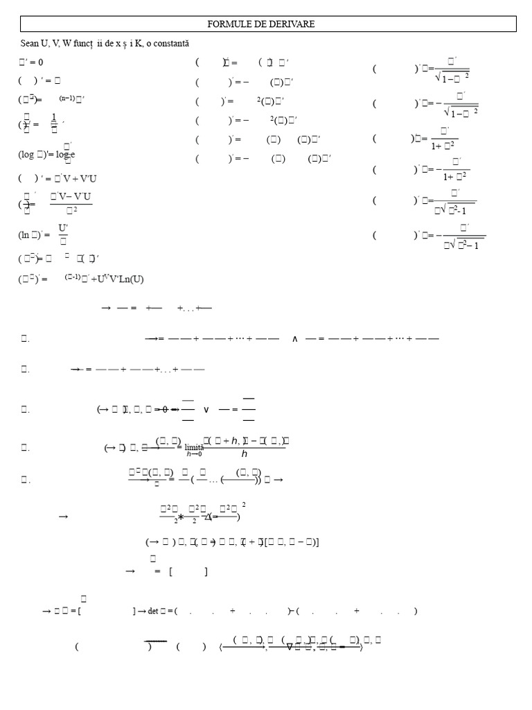 Tabel de Formule Pentru Calcul Multivariable | PDF