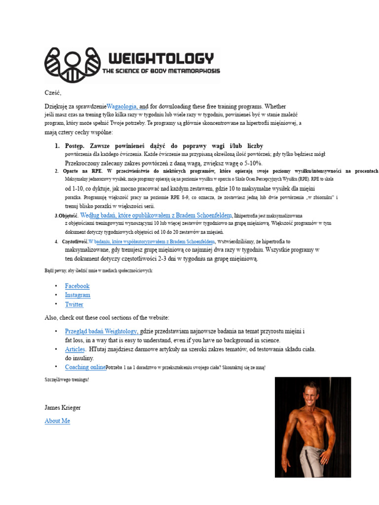 Programy Treningowe Jamesa Kriegera Weightology | PDF
