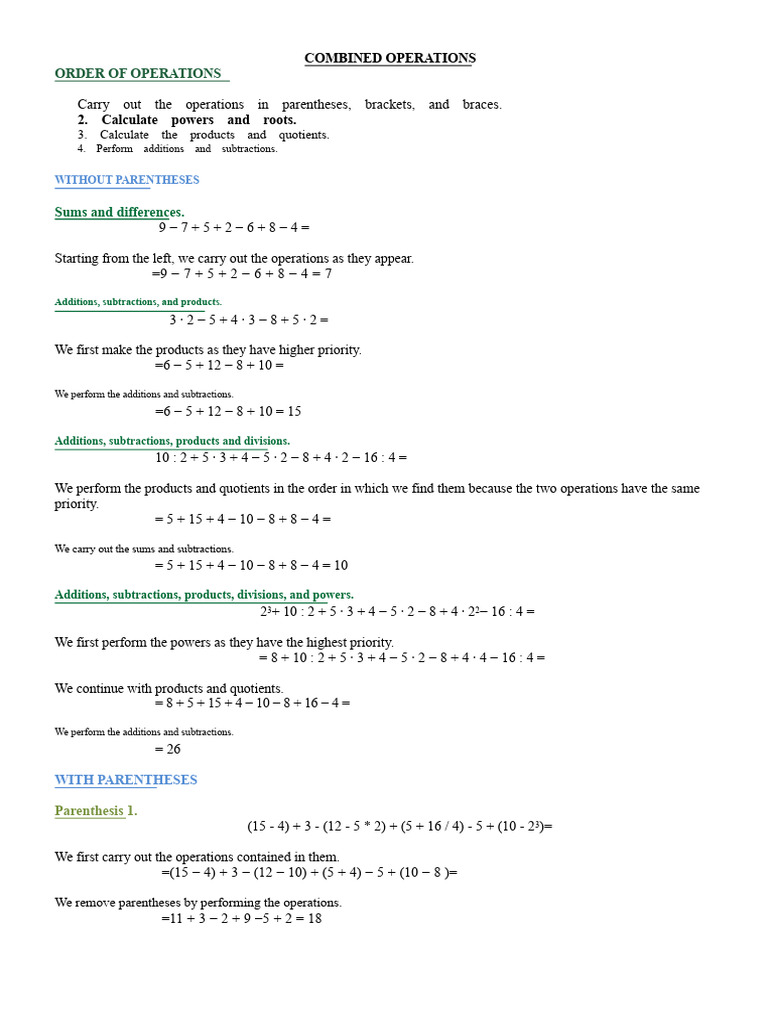 Combined Operations Notebook | PDF | Subtraction | Division (Mathematics)
