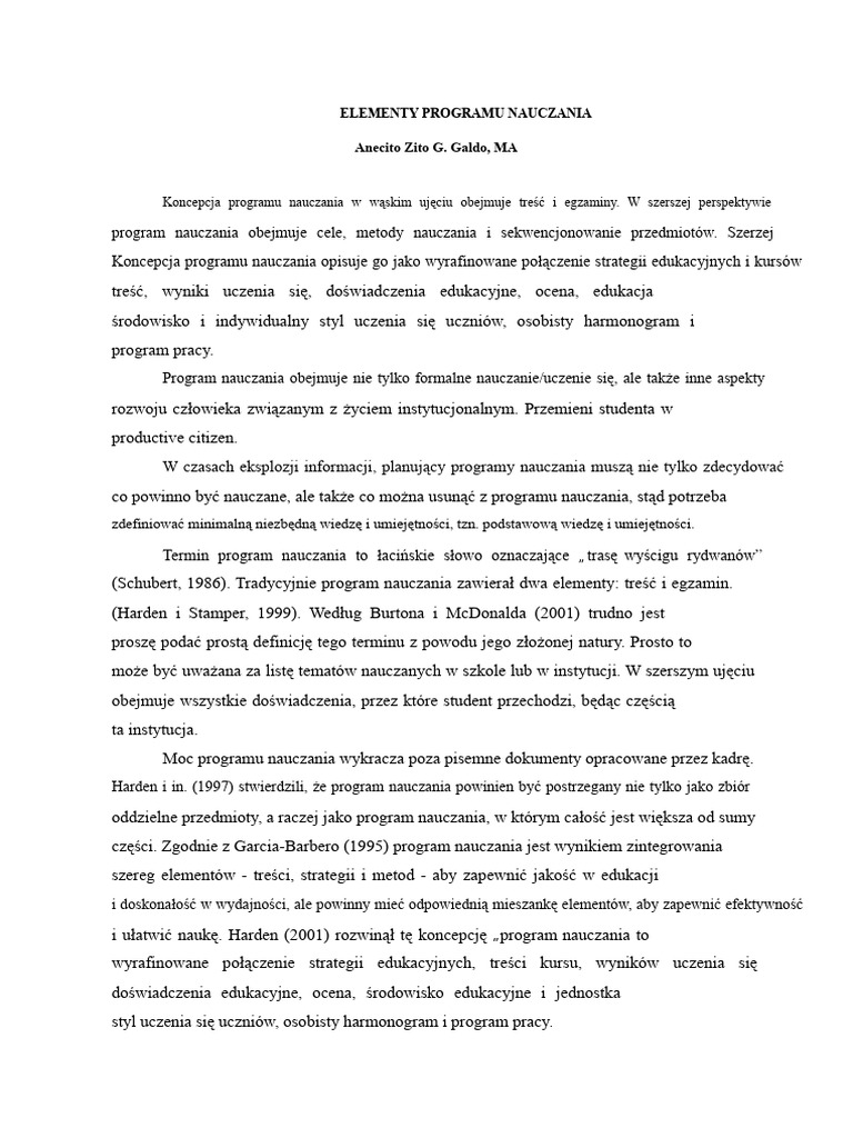 Program Nauczania I Jego Elementy | PDF