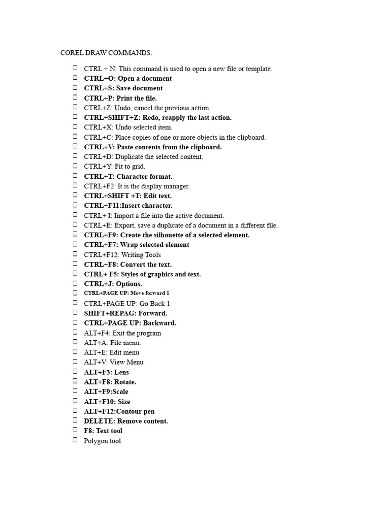 Corel Draw Keyboard Shortcuts Guide | PDF