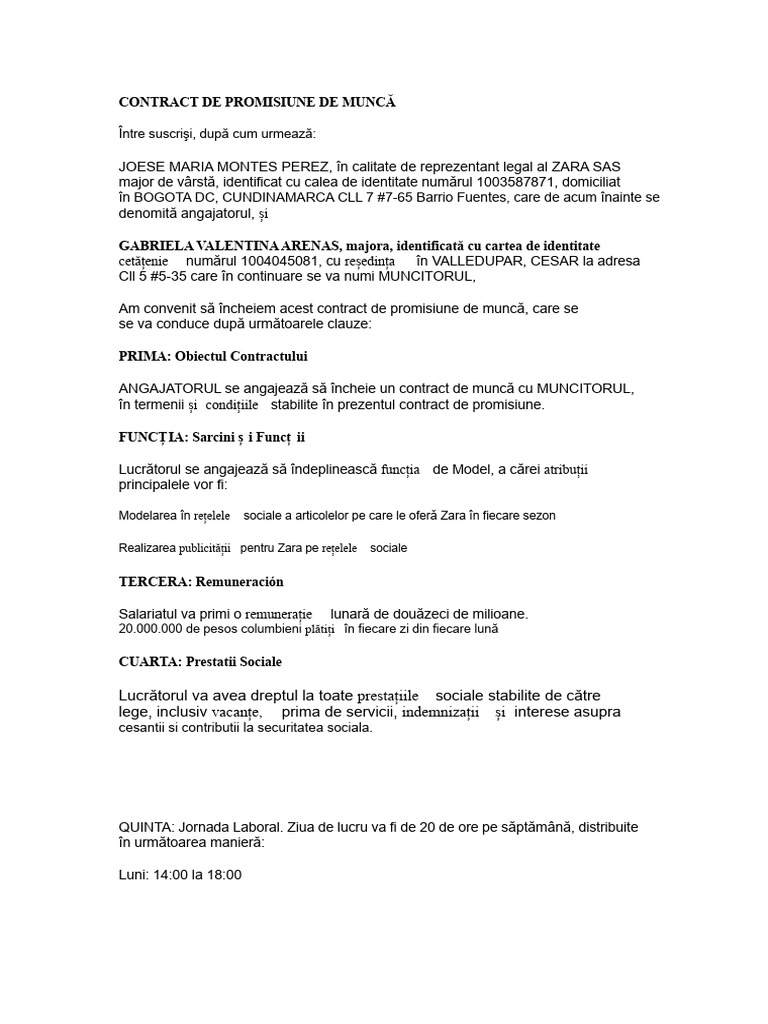 Promisiune de Contract Cu Zara | PDF