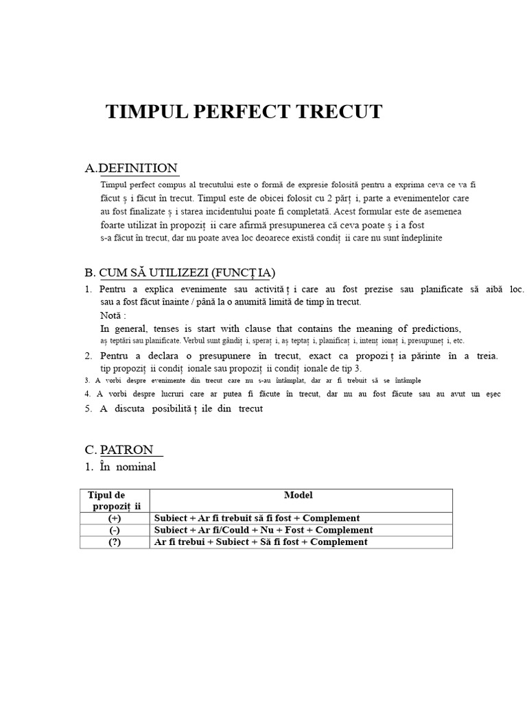 Timpul Perfect Compus Al Trecutului | PDF