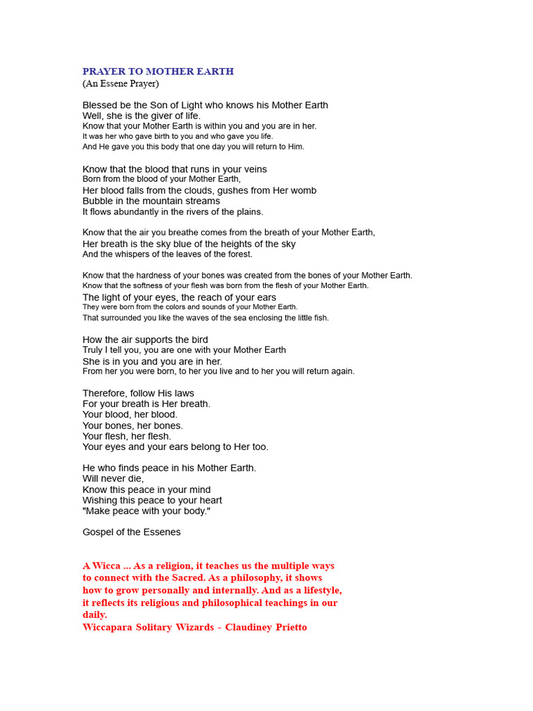 Prayer To Mother Earth PDF