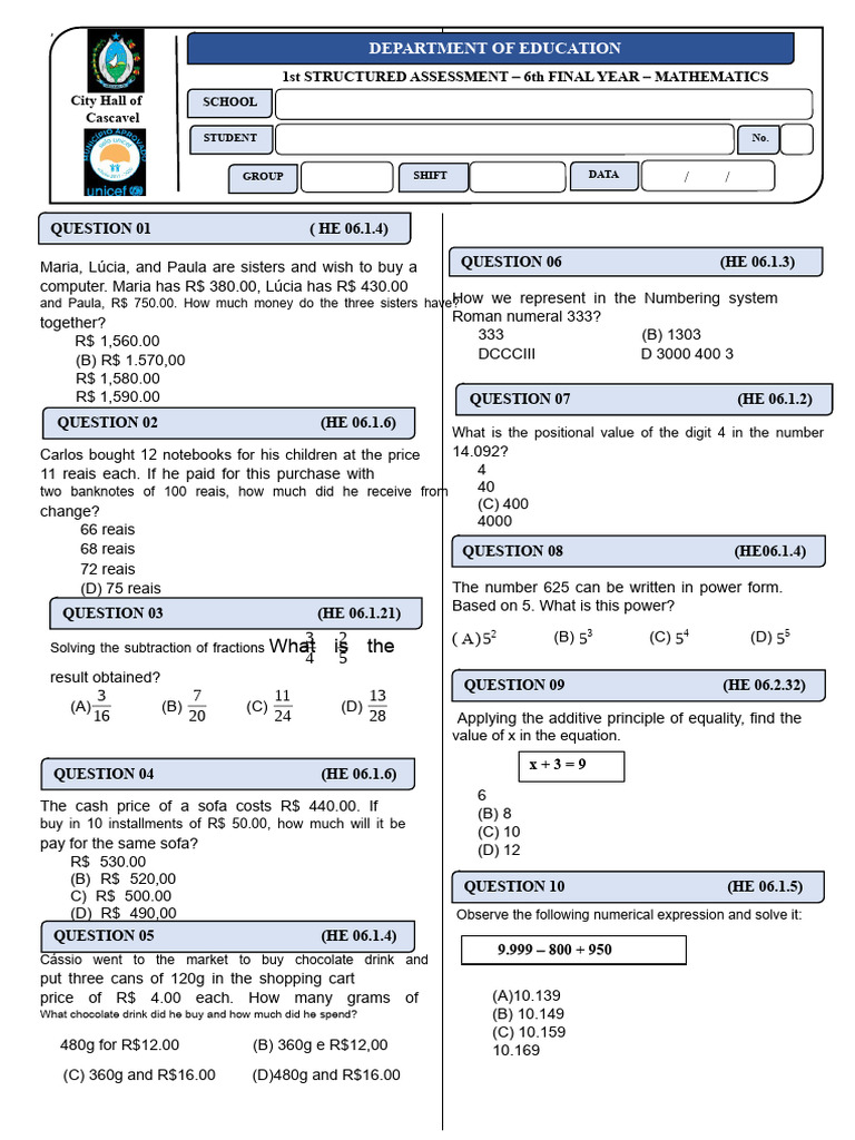 1st STRUCTURED AV - MATHEMATICS - 6th YEAR FINAL-official | PDF ...
