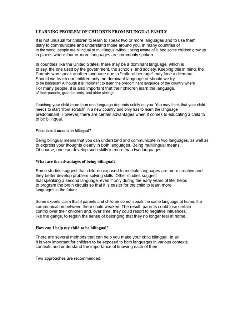 Bilingualism in Children: Benefits & Strategies | PDF | Multilingualism ...