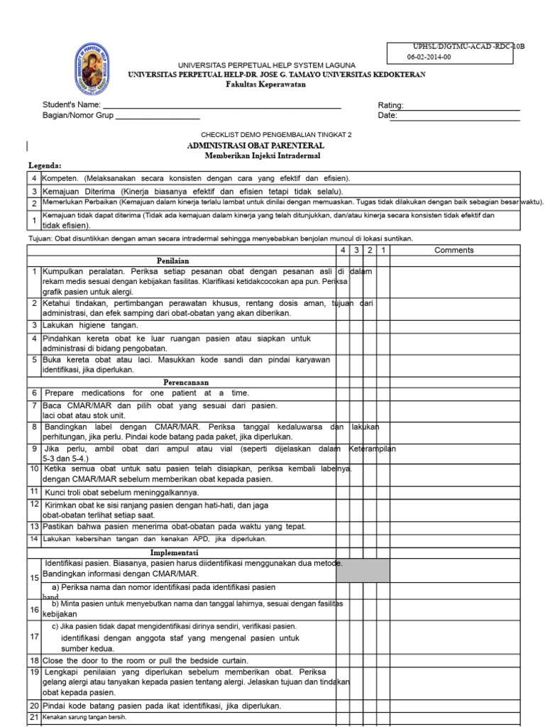 Checklist Administrasi Injeksi Intradermal | PDF