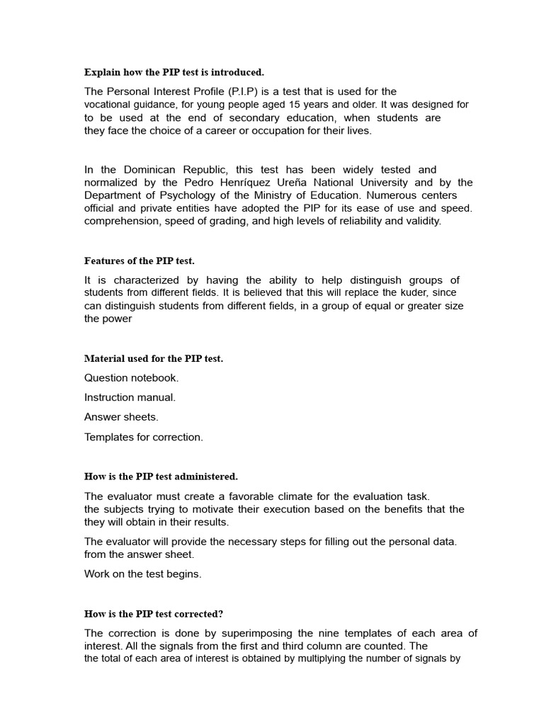 Introduction to the PIP Test for Youth | PDF | Cognition | Psychology