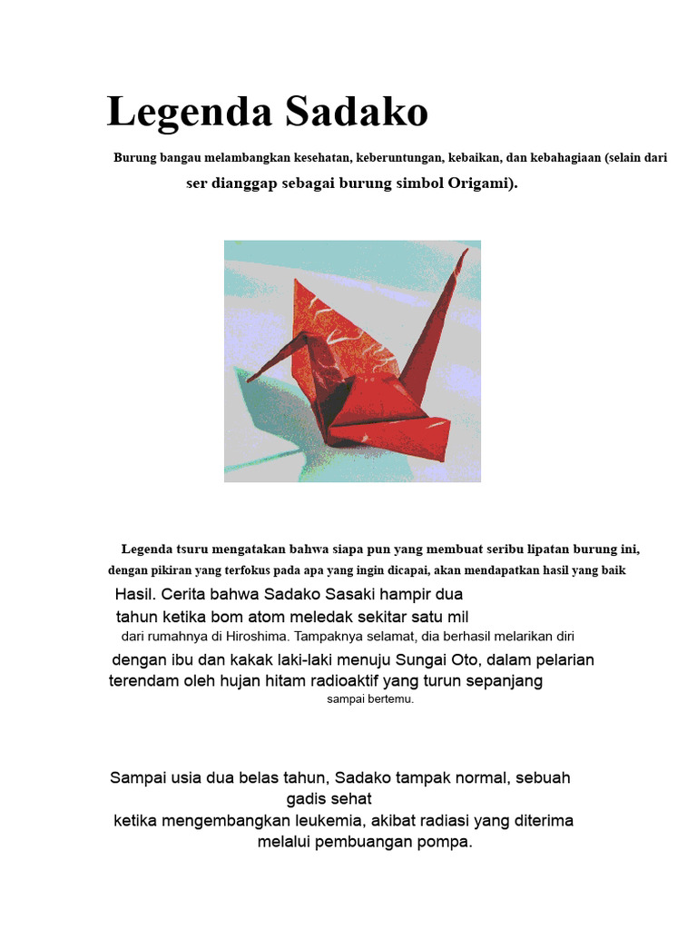Legenda Sadako dan Seribu Tsurus | PDF