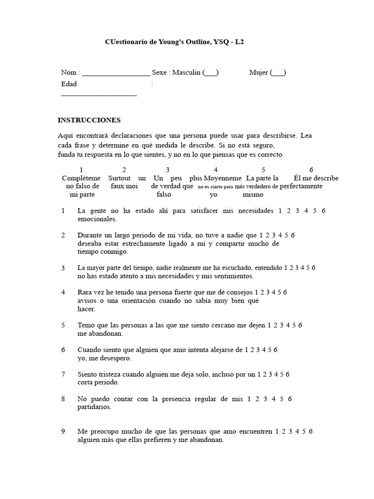 Cuestionario YSQ-L2 de Young | PDF | Investigación cuantitativa ...